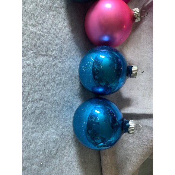 Vintage Shiny Brite Glass Christmas Ornaments Set 11 Teal Pink Red - Picture 7 of 10